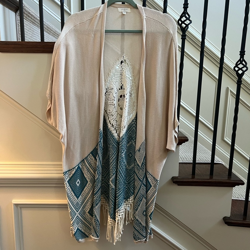 Umgee Boho Crochet Knit Open Front Kimono sweater cardigan
